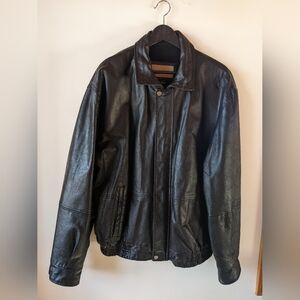 Men’s Vintage Retreat Genuine Leather Jacket Size L Fleece Lined Black